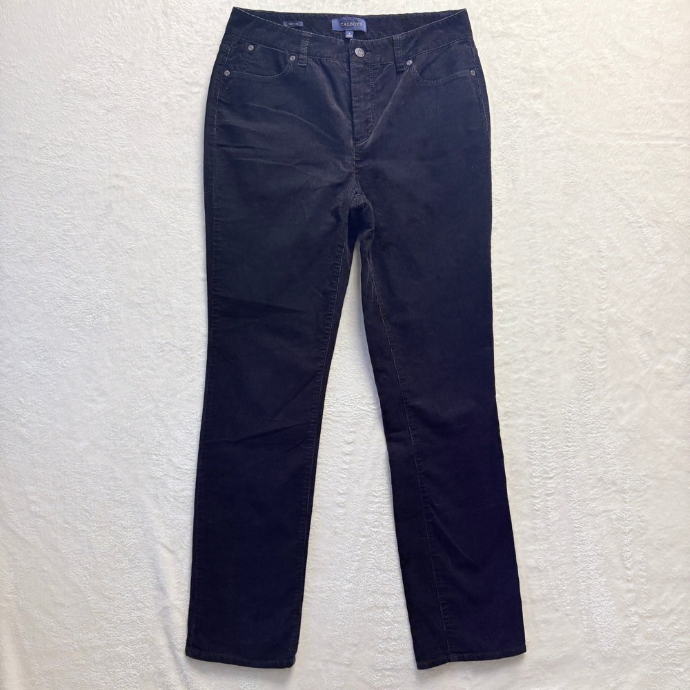 Talbots Pants Women Sz 8 Black Heritage Corduroy Straight Leg Casual Office